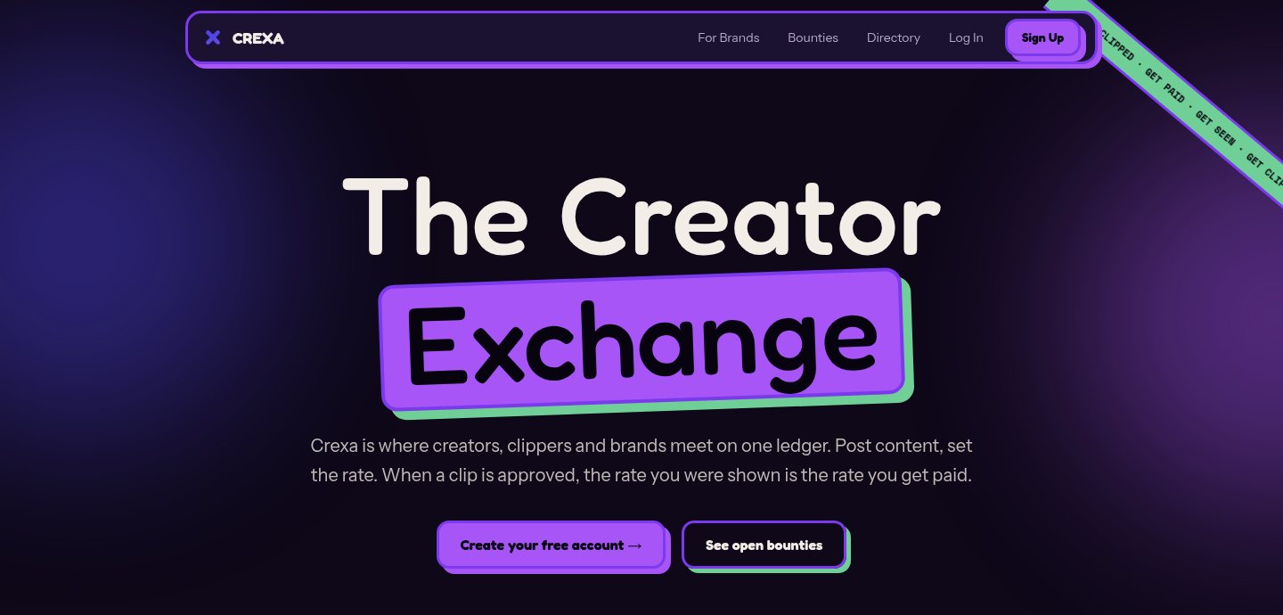 Crexa homepage: The Creator Exchange